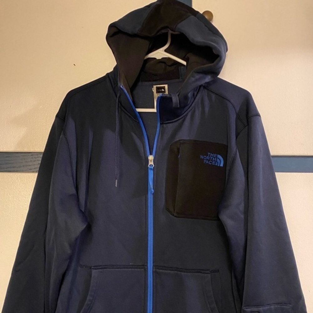 The North Face Jacket Mens Size Large Hoodie Blue Full Zip‎ Drawstring Pockets